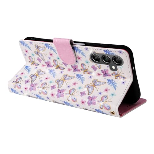 UEEBAI Wallet Case for Samsung Galaxy A15 4G/5G, PU Leather Phone Cover Kickstand RFID Blocking Flip Case Card Slots Wrist Strap Relief Engraved Pattern Magnetic Closure Folio Cover - Butterfly - color: Butterfly, size: Samsung Galaxy A15 4G/5G