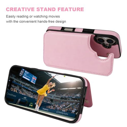 ONETOP for iPhone 17 Wallet Case with Credit Card Holder,Pink | Kickstand,ID/Cash Holder,Case Wallet with Card Slots,Double Magnetic Clasp,Durable PU Leather Shockproof Cover for Women Men - color: Pink