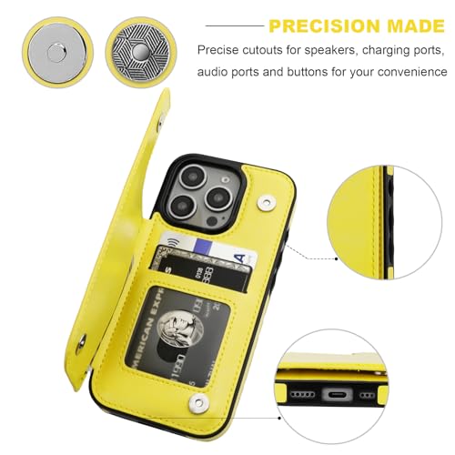 ONETOP for iPhone 16 Pro Wallet Case with Credit Card Holder,Yellow | Kickstand,ID/Cash Holder,Case Wallet with Card Slots,Double Magnetic Clasp,Durable PU Leather Shockproof Cover for Women Men - color: Yellow