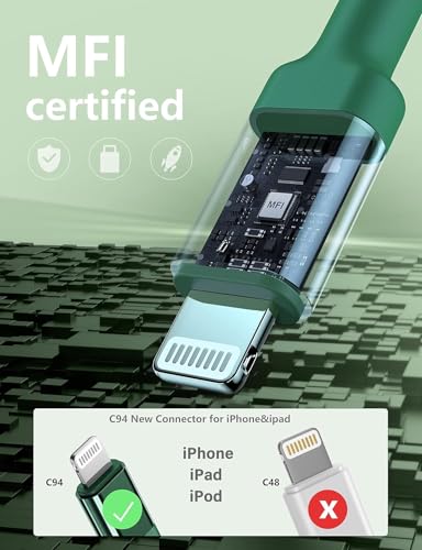 iPhone Charger Cable 10FT, 2Pack USB C to Lightning Cable Fast Charging - color: Green, size: 10FT, style: USB C to Lightning