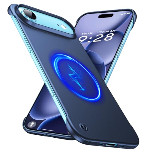 GRECAZO Magnetic Frosted Frameless Case for iPhone Air, Navy Blue | Compatible with MagSafe, Metallic Finish, Hard PC Cover, Ultra Thin Lightweight Minimalist Borderless, Slim Fit, 6.5-Inch - color: Navy Blue, size: iPhone Air