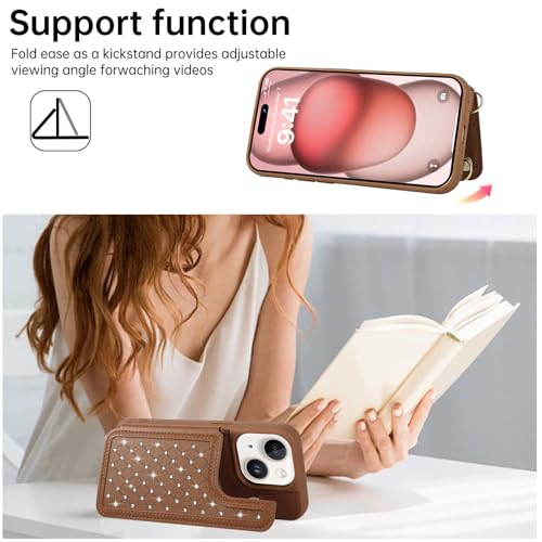 for iPhone 11 Wallet Case with Card Holder Slots and Strap, RFID Blocking Magnetic Flip Folio Cover, Crossbody Purse Protection Case with Kickstand,Brown Diamond - color: Brown Diamond, size: iPhone 11(6.1")