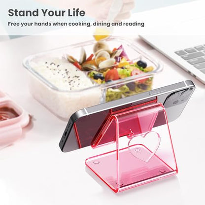 Crpich Acrylic Cell Phone Stand, Portable Phone Holder, Clear Pink Phone Stand for Desk, Compatible with Phone16 15 14 13 12 11 Pro Max SE, Switch, Android Smartphone, Pad, Tablet, Desk Accessories - color: Transparent Pink