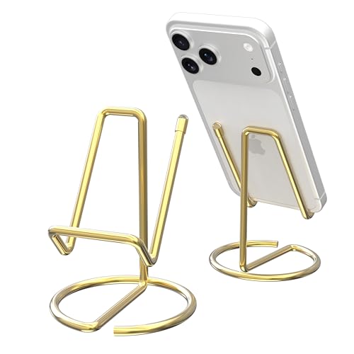 Metal Cell Phone Stand for Desk, Cute One-Piece Phone Holder, Stable Desktop Display Dock for iPhone, iPad, Samsung, Tablets & All Mobile Phones, Gold - color: Gold
