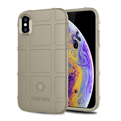 for iPhone Xs/X case, (Rugged Shield Series) TPU Thick Solid Armor Tactical Protective Cover Case for iPhone Xs/X (5.8 inches) - Light Clay - color: Light Clay