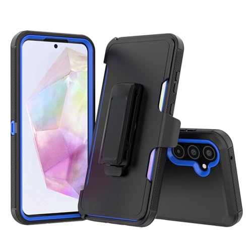 Compatible with Samsung Galaxy A35 Case, with Belt Clip Holster Heavy Duty Rugged Shockproof Full Body Protection Kickstand Cover for Samsung Galaxy A35 Phone (Black+Blue) - color: Black+Blue