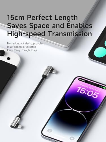 Hagibis 0.5ft 90 Degree USB4 Cable, 40Gbps Data Transfer, 8K@60Hz Video Display, 240W Fast Charging Right Angle USB-C Cable, Short Type-C Cable for iPhone 17 16 15 Pro Max, iPad Pro, Laptop