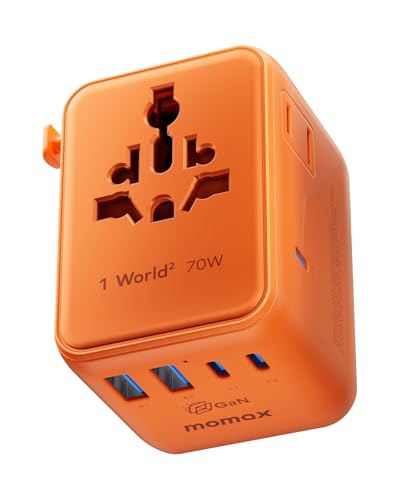 MOMAX 70W Universal Travel Adapter 7-in-1 GaN International Power Adapter - color: Cosmic Orange, size: 70W