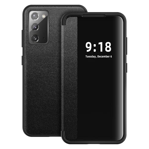 Flip Case for Samsung Galaxy Note 20 Case S View, Frosted Translucent Window Clear View Folio Protective Phone Case, 360 Degree Full Body Shockproof Flip Cover Case for Samsung Note 20 5G (Black) - color: Black, size: Note 20