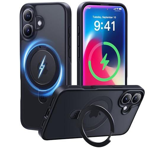 CASEKOO Ultra-Magnetic Stand for iPhone 16 Case [Military Drop Protection] [Compatible with MagSafe] Shockproof Translucent Matte Slim Ring Holder Case for iPhone 16, 6.1", Black - color: Black, size: for 16 Case 6.1"