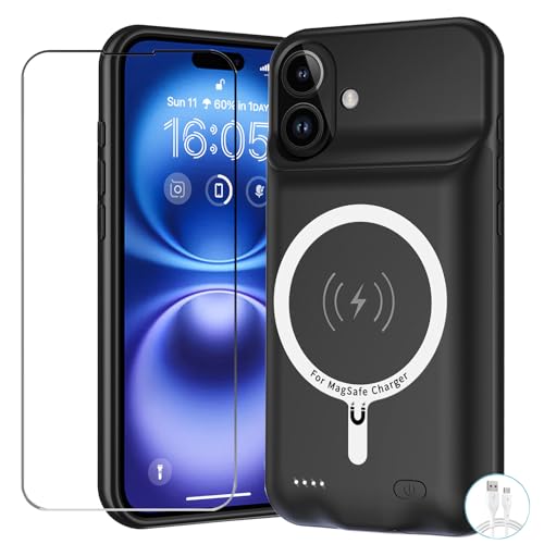 Battery Case for iPhone 16 Plus, Upgraded 12000mAh Pack Rechargeable Charger Case with Wireless Charging Compatible for iPhone 16 Plus (6.7 inch) External Battery Charging Case (Black) - size: iPhone 16 Plus-Black