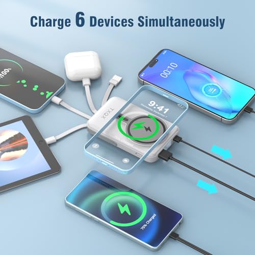 Wireless Portable Charger 10000mAh,Magnetic Power Bank with Built-in Cables LED Display,22.5W PD Fast Charging for Magsafe Battery Pack Compatible with iPhone16/15/14/13/12/Pro/Pro Max (White) - color: White