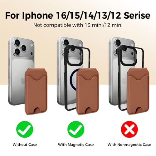 Upgraded for MagSafe Wallet with Makeup mirror，Stronger Magnetic rfid blocking Wallet for iPhone Air 17 16 15 14 13 12 Pro Max,4 Cards Holder with Adjustable Stand(Brown) - color: Brown