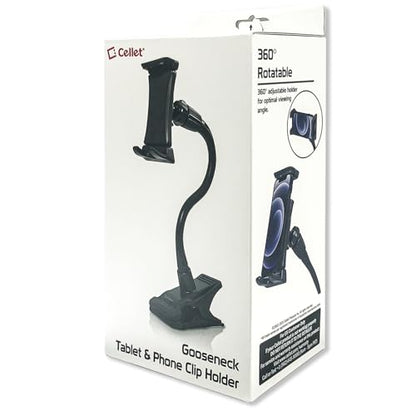 Gooseneck Flexible Cell Phone Holder and Tablet Mount with Clamp. Clip-On Stand for Bedroom Desktop Kitchen Office Car Compatible for iPad Pro Air Mini, Galaxy Smartphones iPhones, Google Pixels