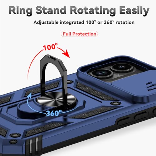 for iPhone 17 Case, with Slide Camera Cover HD Screen Protector [Military Grade 16ft. Drop Tested] Ring Holder Kickstand Protective Phone Case for Apple iPhone 17, Navy Blue - color: Navy Blue w/ Slide Camera 2nd gen. Military Grade