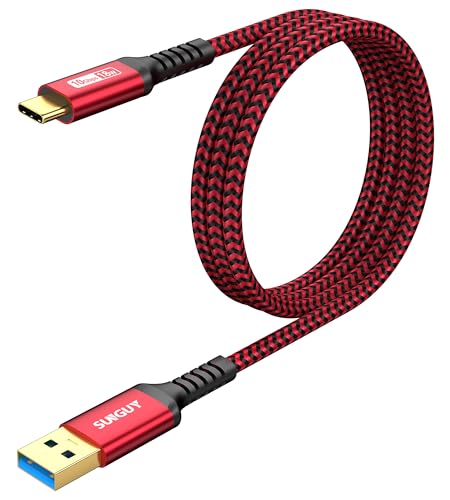 SUNGUY 10Gbps USB C 3.1 Gen 2 Cable, 4FT USB A to USB C 3A Fast Charging Android Auto USB C CarPlay Cable, Compatible with iPhone 17/16/15 Pro Max, Galaxy S22 S21 Note 20, Pixel 6 5 (Red) - color: Red, size: 4ft
