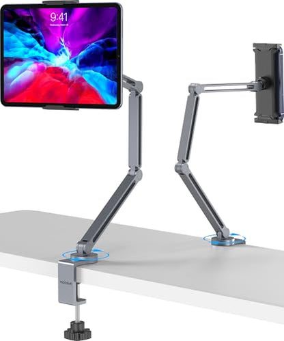 YICOSUN Tablet Stand for Desk - Heavy Duty Aluminum iPad Arm Mount with Super Grip Clamp, 360° Rotating Foldable Holder for 4.7-13" iPad, Kindle, Phone - Reading, Drawing, Video Call - Gray - color: Gray