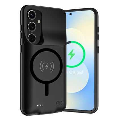 Wireless Charging Case for Galaxy S25 FE, Upgraded 12000mAh Rechargeable Portable Charging Case Compatible with Galaxy S25 FE (6.7 inch) with Carplay Extended Battery Pack Charger Case (Black) - size: Galaxy S25 FE