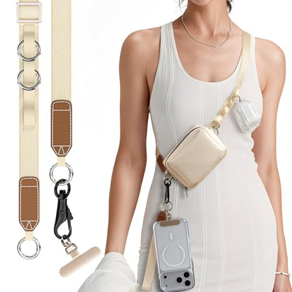 Phone Lanyard with Wallet, Adjustable Crossbody Phone Strap(Beige) - color: Beige