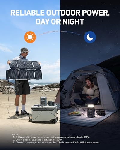 Anker SOLIX C300 DC Portable Power Station and 60W Solar Panel, 288Wh, 300W - style: C300 DC + 60 W Solar Panel