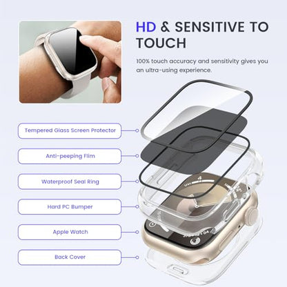 Goton Privacy Waterproof Case for Apple Watch 45mm Series 9/8/7 - color: Clear, size: 45mm