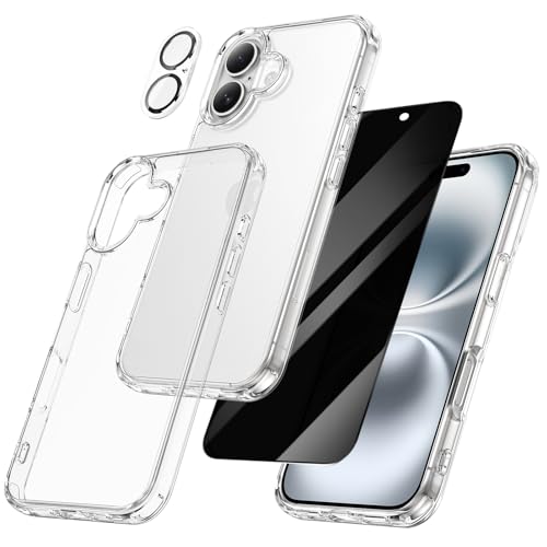 Maxdara for iPhone 16 Clear Case with Privacy Screen Protector | 3 in 1, Anti-Peep, with Camera Lens Protector, Slim Thin Shockproof Cover for iPhone 16 - color: B-Clear, size: for iPhone 16