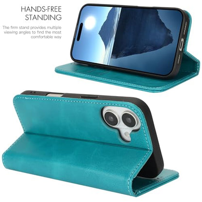 Wallet Case for iPhone 16,Premium PU Leather Flip Folio Case with Card Slot,Stand Holder and Magnetic Closure TPU Shockproof Interior Protective Case,6.1 Inch,Sky Blue | Premium PU Leather, Flip Folio Purse Case, with Card Slot, Stand Holder,Magnetic Clos