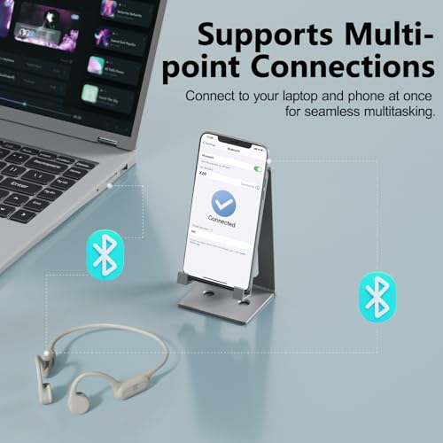Bone Conduction Headphones IPX8 Waterproof Swimming Headphones Open Ear Headphones with MP3 Mode 32GB Memory 8H Playtime Bluetooth 5.4 Ear Buds Secure Fit (Apricot)