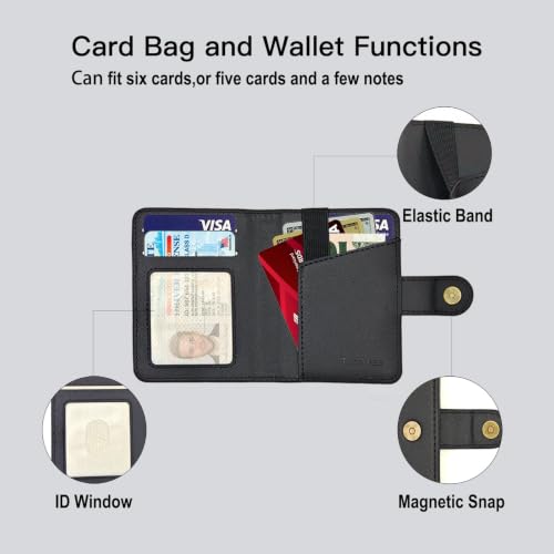 for MagSafe Phone Wallet Magnetic Card Holder for iPhone 17/16/15/14/13/12/Pro/Max/Plus,RFID Blocking Strong Magnet Wallets for MagSafe Phones and Cases,Hold 5 Cards,Strap Stand (Black) - color: Black