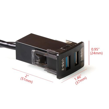 Timloon Dual USB 3.0 Car Dash Flush Mount Extension Cable Length 3.3FT 1M for Honda（Size：0.95‘’x1.46“x2”）