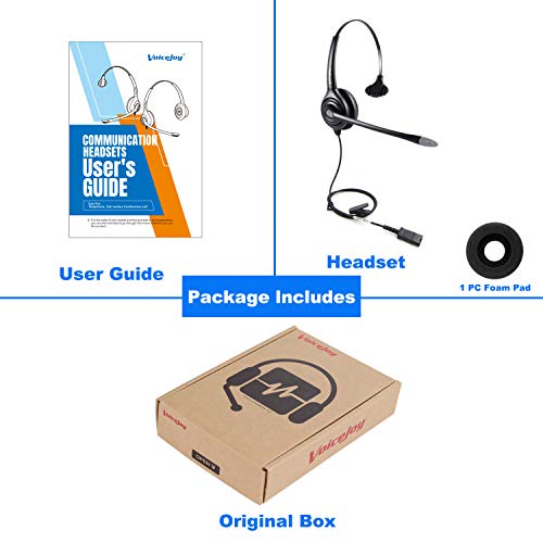 VoiceJoy Monaural Headset with Noise Cancelling Microphone with QD(Quick Disconnect),Compatible and Plantronics QD Quick Disconnect Connector