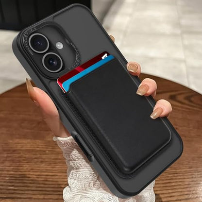 Magnetic Designed for iPhone 16 Case 6.1" 2024, Black | [Compatible with Magsafe] [with Wallet & Card Holder] [Military Drop Protection] Slim Translucent Matte Phone Case - color: Black, size: iPhone 16