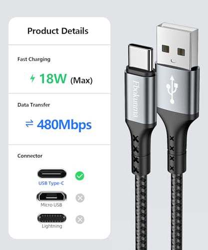 Short USB C Cable 1.6FT 3Pack, 20inch 3A USB A to USB C Cable Fast Charging Data Sync Braided Compatible with iPhone15/15Pro/15Pro Max/15Plus, Galaxy S23/S22/S21, Note10/9（Grey） - size: 1.6FT