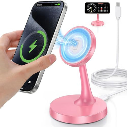 TXXTOL Magnetic Wireless Charger iPhone Stand, 15W Fast Mag-Safe Charger iPhone 17/17 Air/17 Pro/17 Pro Max 16/15/14/13/12 Series Magnet Wireless Charging Station/Pad/AirPods for Home, Office, Travel - color: 1Pack Pink