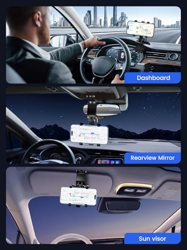 Car Phone Holder for Dashboard 360 Degree Rotation Multifunctional One Hand Operation Clip Design Phone Mount Compatible with 4-7 inch Smartphones