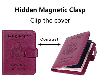 Passport Holder Cover Wallet RFID Blocking, Travel Essentials | Leather Card Case, Travel Accessories for Women Men, Purple - color: Purple