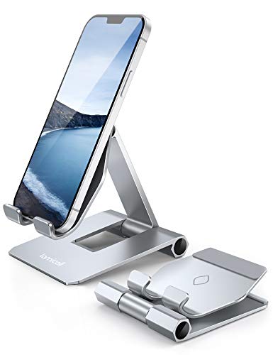 Lamicall Aluminum Metal Adjustable Cell Phone Stand Desk - Heavy Duty Foldable Desktop Phone Holder, for iPhone 17 16 15 14, Plus, Pro, Pro Max, 13 12 Plus, Galaxy S26 25, 4-11'' Sliver - color: Light grey