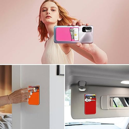 Senose 5 Pack Cell Phone Wallet, Silicone Phone Card Holder - color: Red+Orange+Pink+RoseRed+Light Green