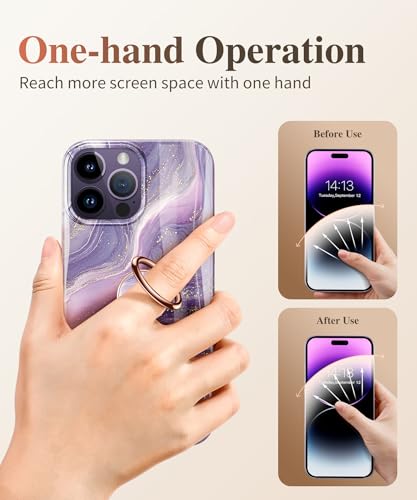 GVIEWIN Marble Cell Phone Ring Holder, Metal Kickstand Grip 360° Rotation - color: Charoite/Purple