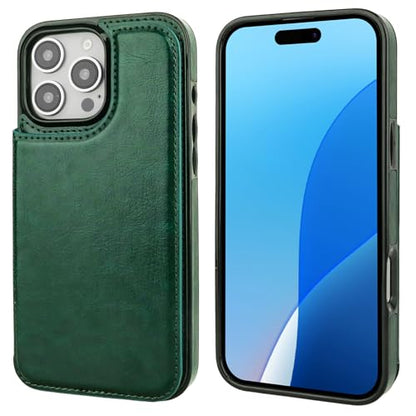 ONETOP for iPhone 16 Pro Max Wallet Case with Credit Card Holder,Green | Kickstand,ID/Cash Holder,Case Wallet with Card Slots,Double Magnetic Clasp,Durable PU Leather Shockproof Cover for Women Men - color: Green