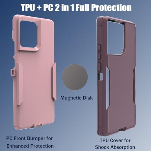 Case for Moto G Power 2023/Motorola G Power 5G 2023 with Tempered Glass Screen Protector, Rugged Dual Layer Magnetic Car Mount Protective Cover for Motorola Moto G Power 5G 2023 Purple Pink