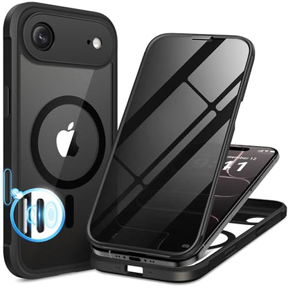 BERFY for iPhone Air Case, Compatible with MagSafe, Built-in Privacy Screen Protector, Camera Protection, Shockproof Full Body Phone Case 6.5", Clear Black