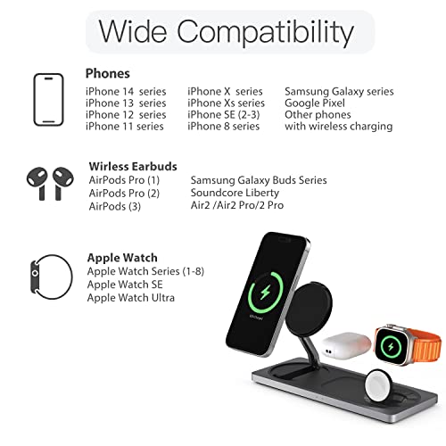 PETINO 3 in 1 Wireless Charging Station for Apple Devices with MagSafe - color: Black