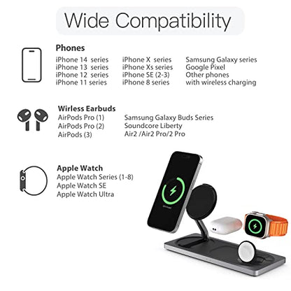 PETINO 3 in 1 Wireless Charging Station for Apple Devices with MagSafe - color: Black