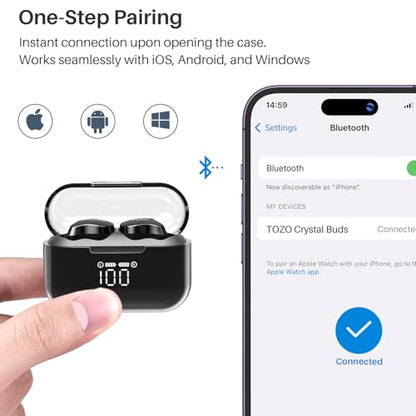 TOZO T18 AI Translation Wireless Earbuds Realtime IPX8 Bluetooth Headphones - color: Dark Black