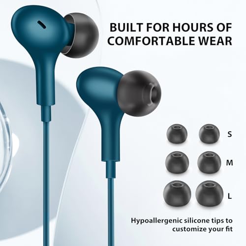 ASKUBSKU Wired Earbuds 3.5mm Headphone for Chromebook PC School, Blue - color: Blue