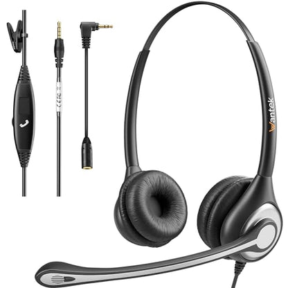 Wantek Cell Phone Headset with Microphone Noise Cancelling for Laptops, PC,3.5mm Jack,Volume Control,Wired Computer Headsets for Zoom Skype,for Office,Business, Call Center, Clear Chat（Dark Black） - color: dark black