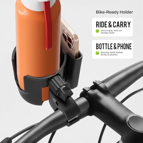 Li & Zhao Universal Stroller Cup Holder - 2-in-1 Wheelchair Cup Holder Adjustable Bike Drink Holder with Phone Holder Accessories for Rollator,Bike,Scooter,Walker(Black) - color: Black