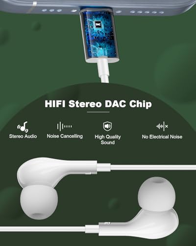 USB C Headphones Wired for iPhone 15 Plus 16 Pro Max 17 Air iPad Pixel 10a - color: White