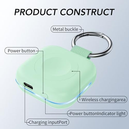 HUOTO for Portable Apple Watch Charger, Mini Purse Keychain 1200mAh iWatch Charger Power Bank Wireless Battery Pack Travel Smart Watch Chargers for Apple Watch Series 11 10 9 8 7 6 5 4 3 2 SE Ultra 2 - color: Green